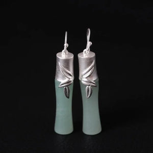 925 Sterling Silver Ethnic Natural jade Bamboo Stud Earrings For Women