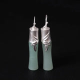 925 Sterling Silver Ethnic Natural jade Bamboo Stud Earrings For Women