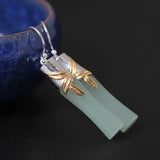 925 Sterling Silver Ethnic Natural jade Bamboo Stud Earrings For Women