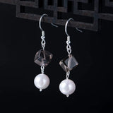 925 Silver Geometric Nature Crystal Pearl Earrings Women Fine Jewelry Vintage
