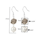 925 Silver Geometric Nature Crystal Pearl Earrings Women Fine Jewelry Vintage