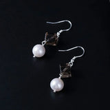 925 Silver Geometric Nature Crystal Pearl Earrings Women Fine Jewelry Vintage