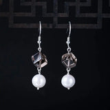 925 Silver Geometric Nature Crystal Pearl Earrings Women Fine Jewelry Vintage