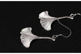 925 Sterling Silver Ginkgo Leaves Long Drop Earrings For Women