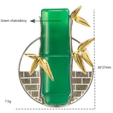 925 Silver Bamboo Leaves Green Jade Brooch Chinese Style Vintage Jewelry