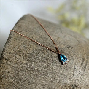 925 Silver Necklace Crystal Zircon Water Droplets Jewelry