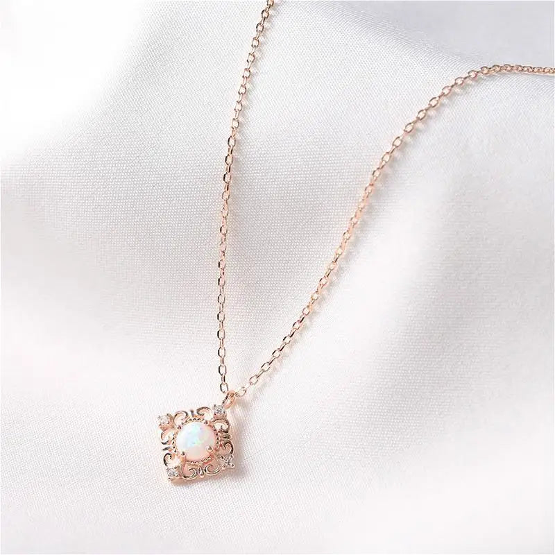925 Silver Necklace Opper Stone Fine Jewelry