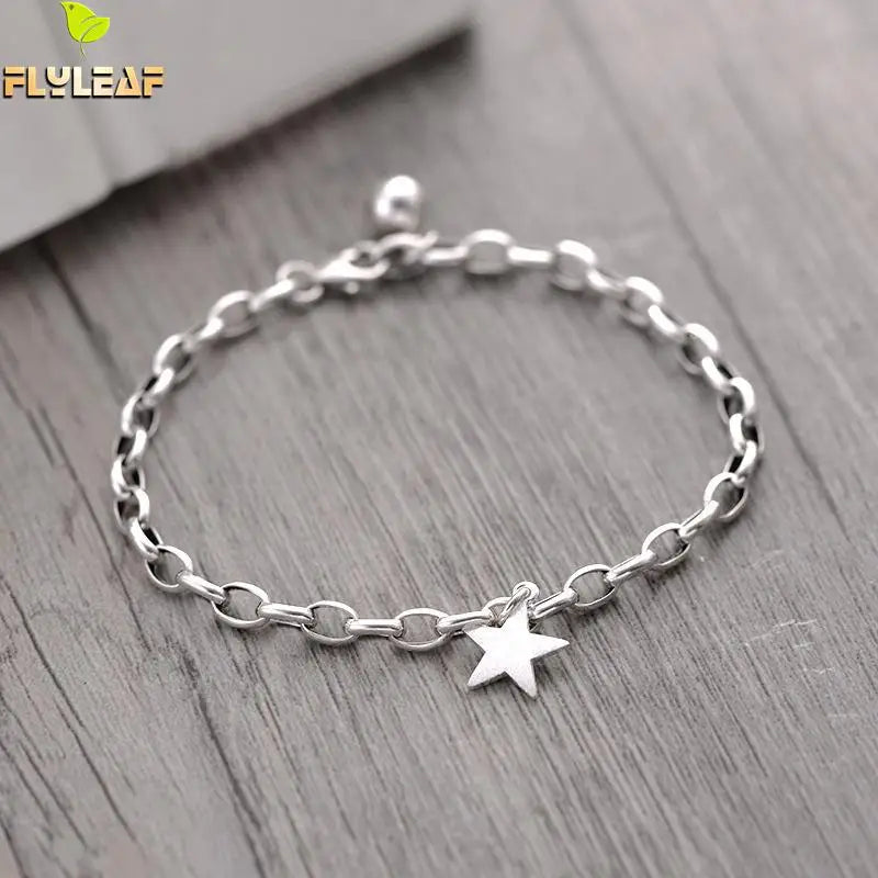 925 Silver Pentagram Star Bracelet Women Fine Jewelry Charm Bangles