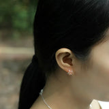 925 Silver Rose Flowers Stud Earrings High Style Lady Gift