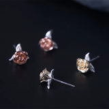 925 Silver Rose Flowers Stud Earrings High Style Lady Gift