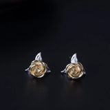 925 Silver Rose Flowers Stud Earrings High Style Lady Gift