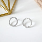 925 Silver CZ Round Circle Stud Earrings Women Party Jewelry