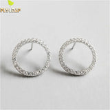 925 Silver CZ Round Circle Stud Earrings Women Party Jewelry