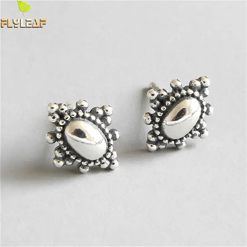 925 Silver Stud Earrings Oval Femme Vintage Earings Jewelry