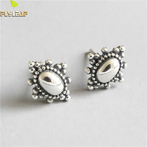 925 Silver Stud Earrings Oval Femme Vintage Earings Jewelry