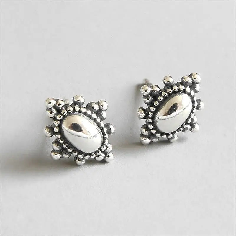 925 Silver Stud Earrings Oval Femme Vintage Earings Jewelry