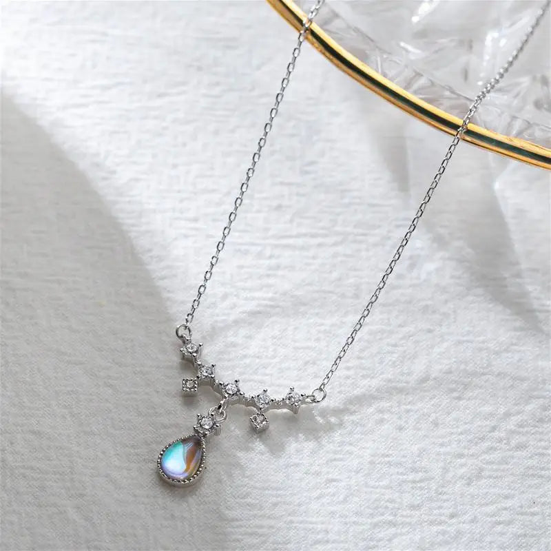 925 Silver Moonstone Necklace Women CZ Necklaces & Pendants