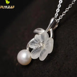 925 Sterling Silver Crystal Plum Flower Necklace for Women