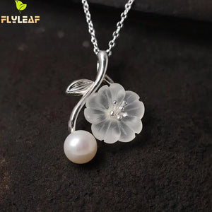925 Sterling Silver Crystal Plum Flower Necklace for Women