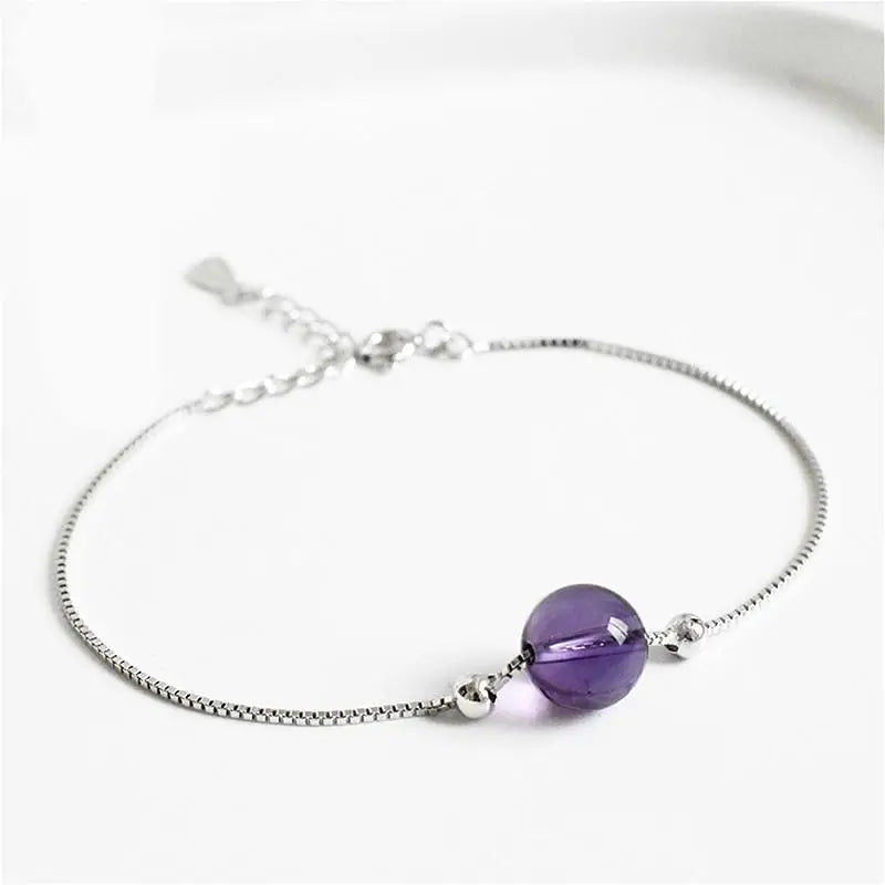 Amethyst Crystal Beads 925 Sterling Silver Bracelet Women