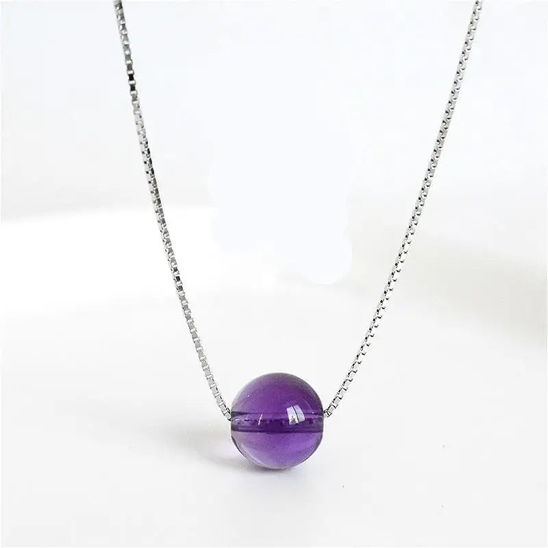 Amethyst Sterling Silver Necklace Natural Stone Pendant for Women