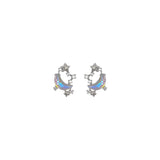 925 Silver Stud Earrings Zircon Star Moon High Girl