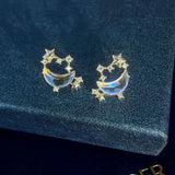 925 Silver Stud Earrings Zircon Star Moon High Girl