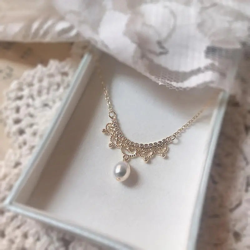 Crown Zircon Pearl Necklaces & Pendants 925 Sterling Silver Necklace