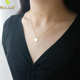 Double Chain Sequin Choker Necklace 925 Sterling Silver Lady Jewelry