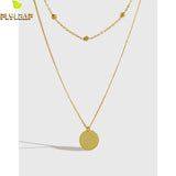 Double Chain Sequin Choker Necklace 925 Sterling Silver Lady Jewelry