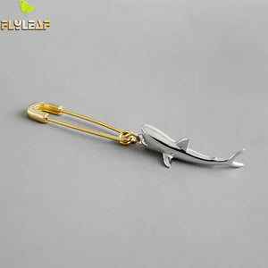 Sterling Silver Shark Pin Drop Earrings Women Fine Jewelry
