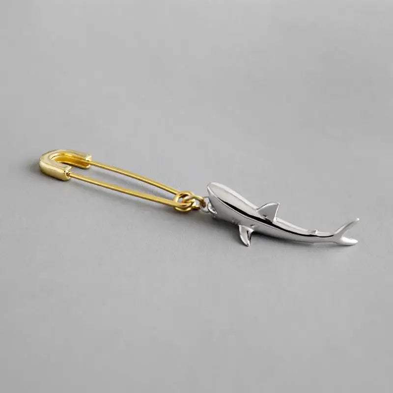 Sterling Silver Shark Pin Drop Earrings Women Fine Jewelry