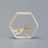 Dragonfly Hollow Hexagon Pendant 925 Sterling Silver Fine Jewelry