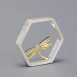 Dragonfly Hollow Hexagon Pendant 925 Sterling Silver Fine Jewelry