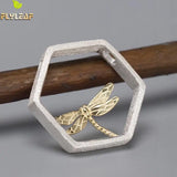 Dragonfly Hollow Hexagon Pendant 925 Sterling Silver Fine Jewelry