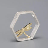 Dragonfly Hollow Hexagon Pendant 925 Sterling Silver Fine Jewelry