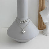 Double Layer Heart Necklaces Real 925 Sterling Silver Necklace For Women