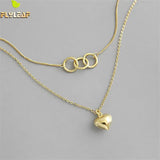 Double Layer Heart Necklaces Real 925 Sterling Silver Necklace For Women