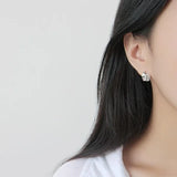Sterling Silver Uneven Stud Earrings Women Lady Jewelry