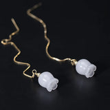 Long Drop Earrings 925 Sterling Silver Jade Wind Chimes Ear Line Earings