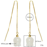Long Drop Earrings 925 Sterling Silver Jade Wind Chimes Ear Line Earings