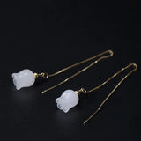 Long Drop Earrings 925 Sterling Silver Jade Wind Chimes Ear Line Earings