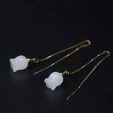 Long Drop Earrings 925 Sterling Silver Jade Wind Chimes Ear Line Earings