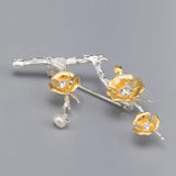 Plum Flower CZ 925 Silver Brooches High Natural Pearl