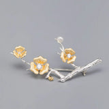 Plum Flower CZ 925 Silver Brooches High Natural Pearl