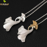 Ginkgo Leaves Pendant Necklace 925 Sterling Silver Jewelry
