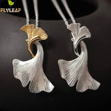 Ginkgo Leaves Pendant Necklace 925 Sterling Silver Jewelry