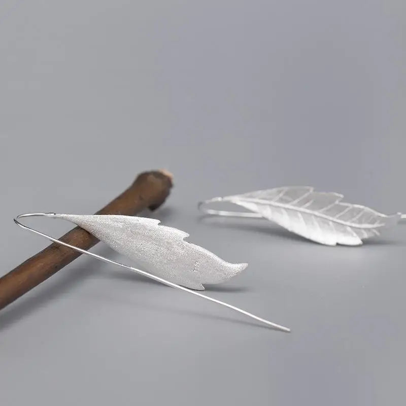 Plant Leaves Drop Earrings 925 Sterling Silver Jewelry