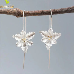 925 Silver Flower Heart Drop Earrings for Women