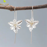 925 Silver Flower Heart Drop Earrings for Women